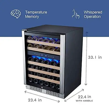 STAIGIS 24 Inch Wine Refrigerator, Under Counter Dual Zone Wine Cooler w/Stainless Steel Frame Glass Door, 46 Bottles Wine Fridge for Built In or Freestanding with Concealed Pull Design