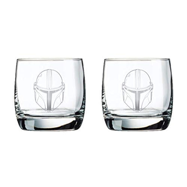 The Mandalorian Glass Set (Helmets) - 10 oz Capacity - Glasses 2-Pack - Star Wars Design - Heavy Base