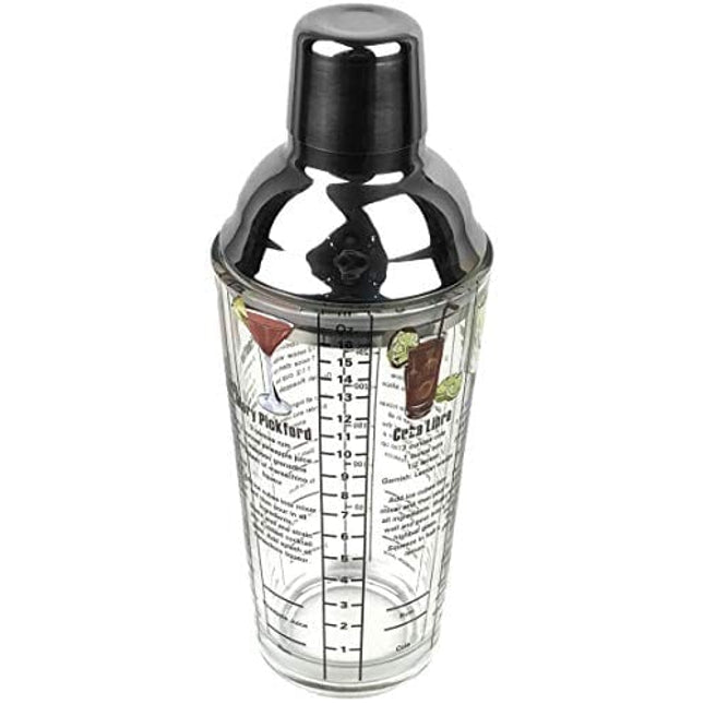 14 oz Recipe Glass Cocktail Shaker With Strainer Top - Includes 6 Cocktail Drink Recipes (Rum Theme)