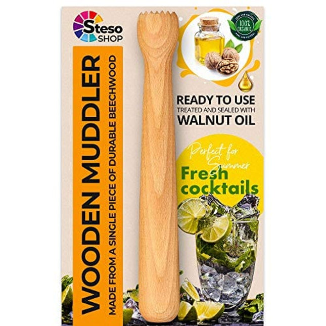 Steso Bar Muddler Wood - Cocktail Mojito Muddler Bar tool Drink Mint Lime - Best Muddler herb lemon garlic Crusher - Durable Stable Powerful - Muddler for Cocktails - Pestle Bar