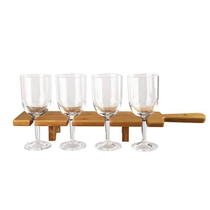 Steven Patrick Wine Tasting Kit – 4 Acrylic Wine Glasses and Wooden Serving Paddle – this Wine Flight Tasting Set is ideal for a Wine Party or Paddle Board Wine Tasting