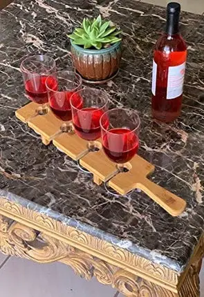Steven Patrick Wine Tasting Kit – 4 Acrylic Wine Glasses and Wooden Serving Paddle – this Wine Flight Tasting Set is ideal for a Wine Party or Paddle Board Wine Tasting