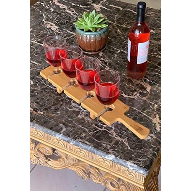 Steven Patrick Wine Tasting Kit – 4 Acrylic Wine Glasses and Wooden Serving Paddle – this Wine Flight Tasting Set is ideal for a Wine Party or Paddle Board Wine Tasting