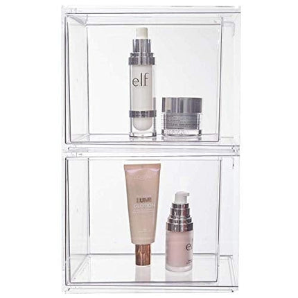 STORi Audrey Stackable Cosmetic Organizer Drawers 6-3/4" Tall | set of 2 Clear