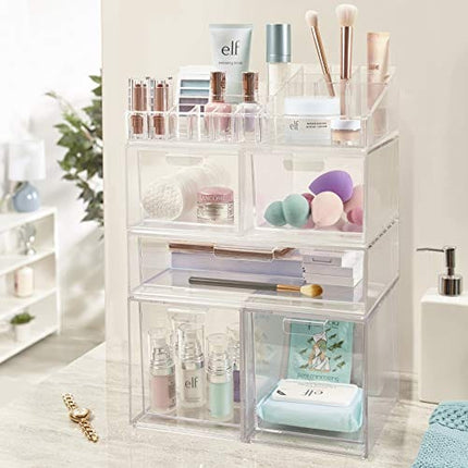 STORi Audrey Stackable Cosmetic Organizer Drawers 6-3/4" Tall | set of 2 Clear