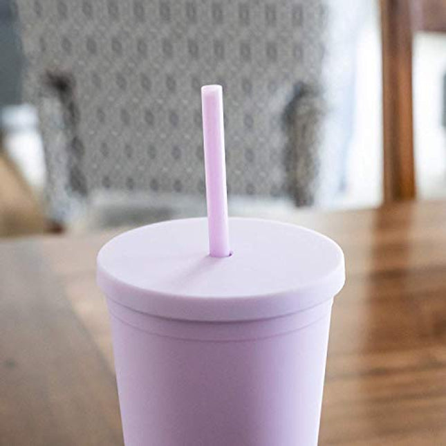 Tumblers with Lids (4 pack) 22oz Pastel Colored Acrylic Cups with Lids and Straws | Double Wall Matte Plastic Bulk Tumblers With FREE Straw Cleaner! Vinyl Customizable DIY Gifts (Pastels)