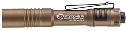 Streamlight 66608 250 Lumen MicroStream USB Rechargeable Pocket Flashlight with 5" USB Cord Clamshell Packaging, Coyote