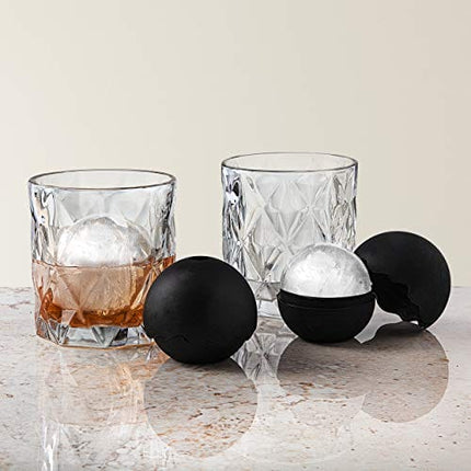 Whiskey Barware Set - 2 Old Fashion Tumbler Glasses with 2 Chilled Whisky Ice Ball Molds