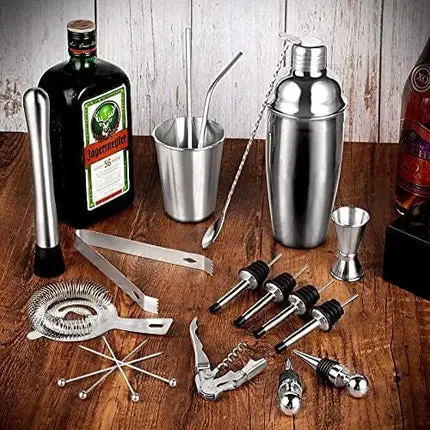 stusgo 22-Piece Cocktail Shaker Set, Bar Set 304 Stainless Steel, Perfect Home Bartending Kit with Stylish Stand for Drinking Mixing Cocktail Making, 24 Oz Barware Tool Sets for Christmas