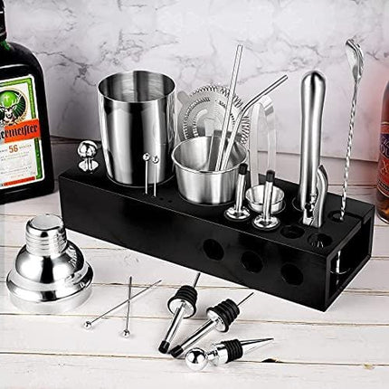 stusgo 22-Piece Cocktail Shaker Set, Bar Set 304 Stainless Steel, Perfect Home Bartending Kit with Stylish Stand for Drinking Mixing Cocktail Making, 24 Oz Barware Tool Sets for Christmas