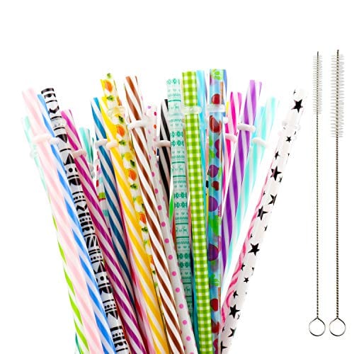 Reusable Striped Plastic Straw - 9 inch