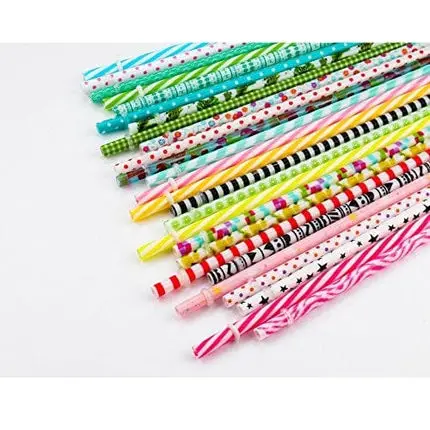 SUBANG 50 Pack Reusable Straws, BPA-Free, 9" Colorful Hard Plastic Stripe Drinking Straw for Mason Jar Tumbler, Family or Party Use With Cleaning Brush