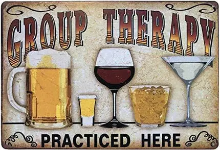 Retro Tin Metal Sign Bar Cave Beer Signs for Cafe Bar Pub Beer Club Wall Decor Group Therapy Practiced Here 12"x 8" (Beer Sign)