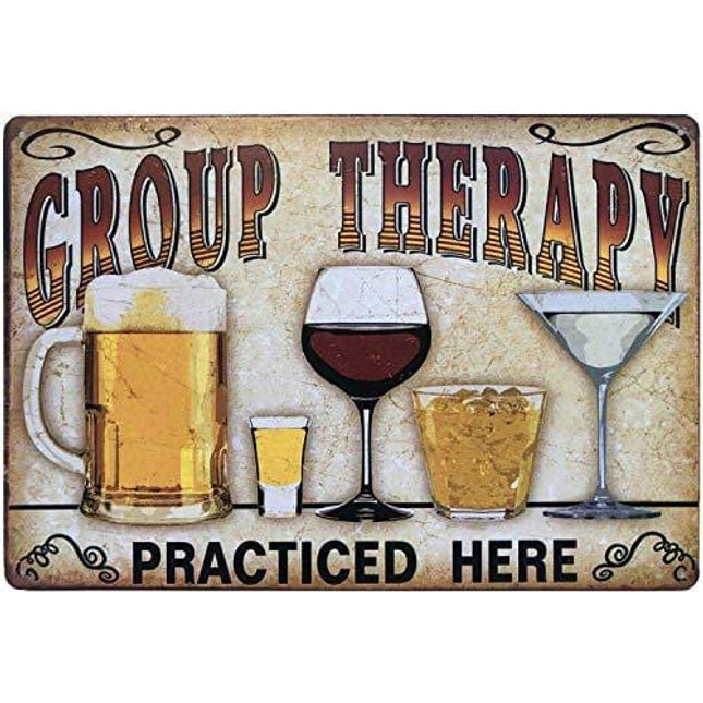 Retro Tin Metal Sign Bar Cave Beer Signs for Cafe Bar Pub Beer Club Wall Decor Group Therapy Practiced Here 12"x 8" (Beer Sign)