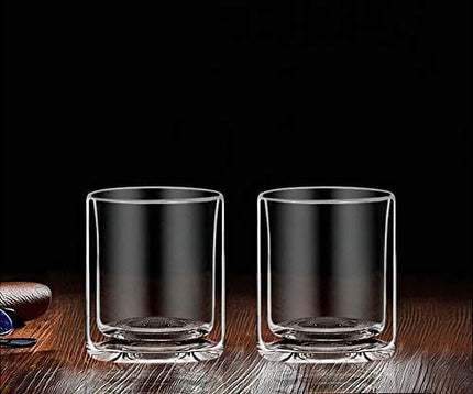 Sun's Tea Double Walled Drinking Glass, Manhattan-Style Glass for Hot and Cold Liquids, Whiskey, Bourbon, Vodka, and Scotch Borosilicate Clear Glass, Set of 2