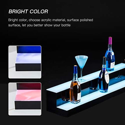 SUNCOO 40 Inch 2 Step LED Lighted Liquor Bottle Display Illuminated Bottle Shelf 2 Tier Home Commercial Bar Shelf Light Changing Shelves High Gloss Black Finish with Remote Control