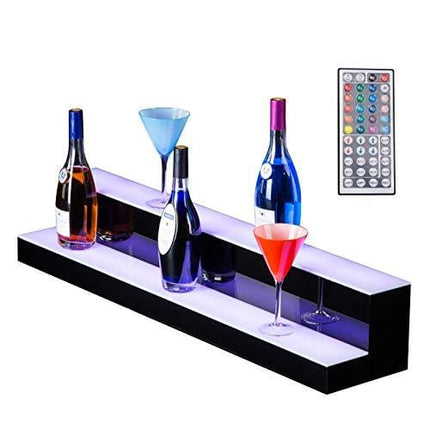 SUNCOO 30In 2 Step LED Liquor Bottle Display Shelf Illuminated Bottle Shelf Color Changing with LED Color Remote Control L30xW8-1/2xH6-1/2''