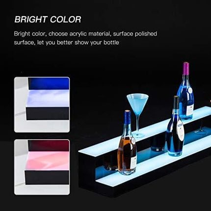 SUNCOO 30In 2 Step LED Liquor Bottle Display Shelf Illuminated Bottle Shelf Color Changing with LED Color Remote Control L30xW8-1/2xH6-1/2''