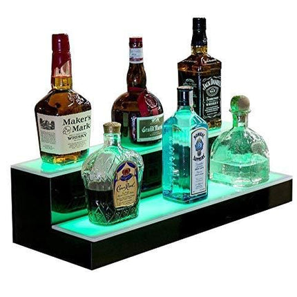 Advanced Mixology LED Lighted Liquor Bottle Display 16 Inch 2 Step Illuminated Bar Bottle Shelf 2 Tier Cimmercial Home Bar Bottle Display Drinks Lighting Shelves Home Bar Lighting with Remote Control