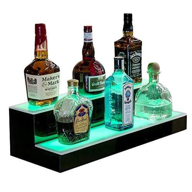 Advanced Mixology LED Lighted Liquor Bottle Display 16 Inch 2 Step Illuminated Bar Bottle Shelf 2 Tier Cimmercial Home Bar Bottle Display Drinks Lighting Shelves Home Bar Lighting with Remote Control
