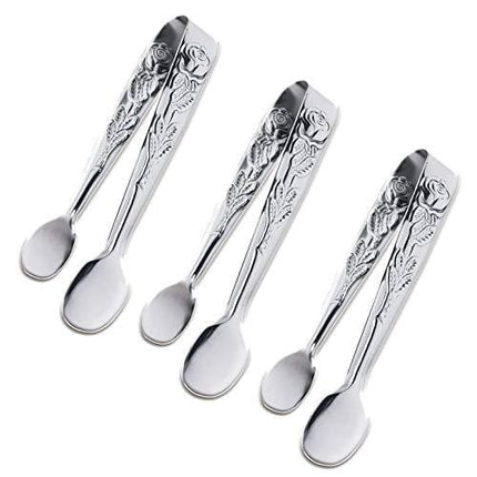 3PCS Mini Serving Tongs, 4Inch Rose Stainless Steel Sugar Cube Tongs, Sliver Small Ice Tongs for Tea and Coffee Party, Appetizers, Desserts by Sunenlyst