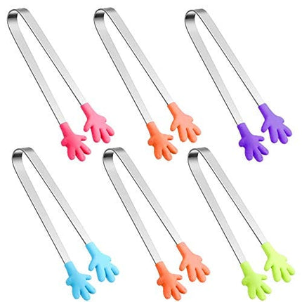6PCS Silicone Mini Tongs, 5Inch Hand Shape Food Tongs, Colourful Small Kids Tongs for Serving Food, Ice Cube, fruits, Sugar, Barbecue by Sunenlyst (Palm sharp)