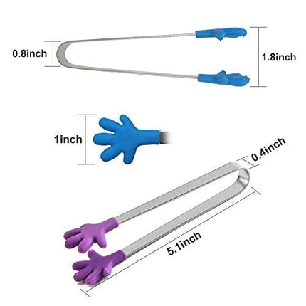 6PCS Silicone Mini Tongs, 5Inch Hand Shape Food Tongs, Colourful Small Kids Tongs for Serving Food, Ice Cube, fruits, Sugar, Barbecue by Sunenlyst (Palm sharp)