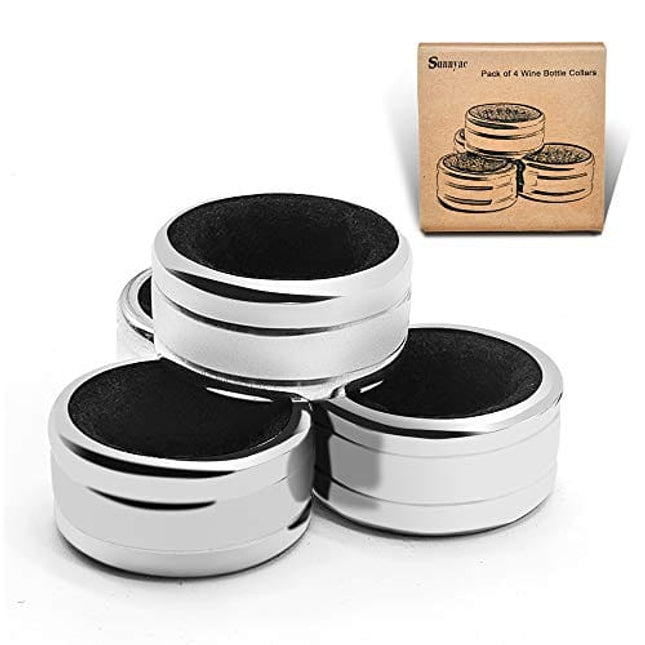 Sunnyac® Pack of 4 Kitchen Stainless Steel Wine Bottle Collars, Durable Wine Drip Ring,1.6 inch (Black Wave)