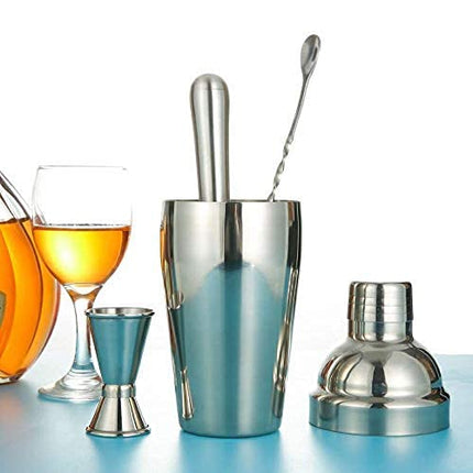 Leak-Proof 3 Pieces Cocktail Shaker -Premium Bartender Kit for Home Bartending Beginners and Pros - 24 oz Cocktail Shaker with Jigger and Spoon - Drink Shaker for Home Sliver