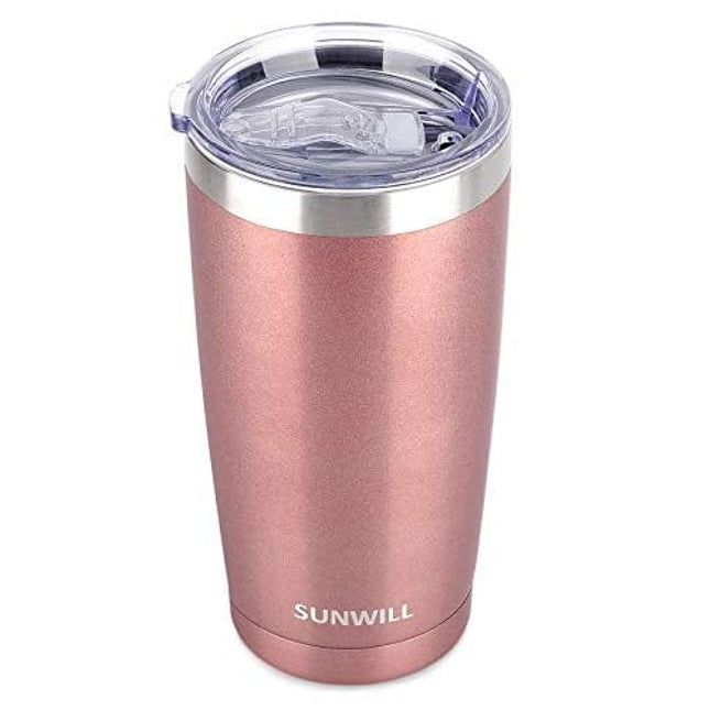 SUNWILL 20oz Tumbler with Lid, Stainless Steel Vacuum Insulated Double Wall Travel Tumbler, Durable Insulated Coffee Mug, Rose Gold, Thermal Cup with Splash Proof Sliding Lid