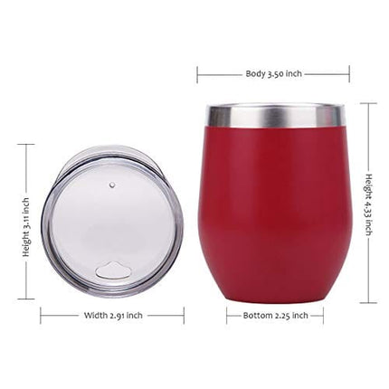 SUNWILL Vaccum Insulated Wine Tumbler with Lid (Wine Red), Stemless Stainless Steel Insulated Wine Glass 12oz, Double Wall Durable Coffee Mug, for Champaign, Cocktail, Beer, Office use