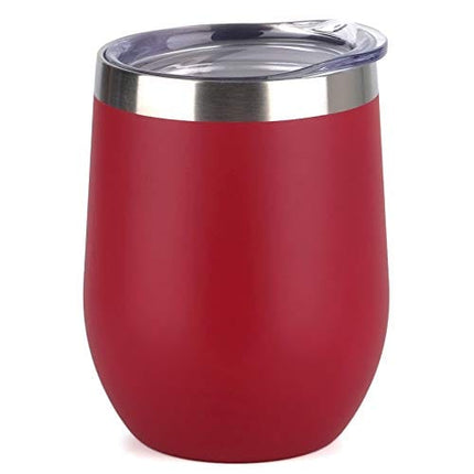 SUNWILL Vaccum Insulated Wine Tumbler with Lid (Wine Red), Stemless Stainless Steel Insulated Wine Glass 12oz, Double Wall Durable Coffee Mug, for Champaign, Cocktail, Beer, Office use