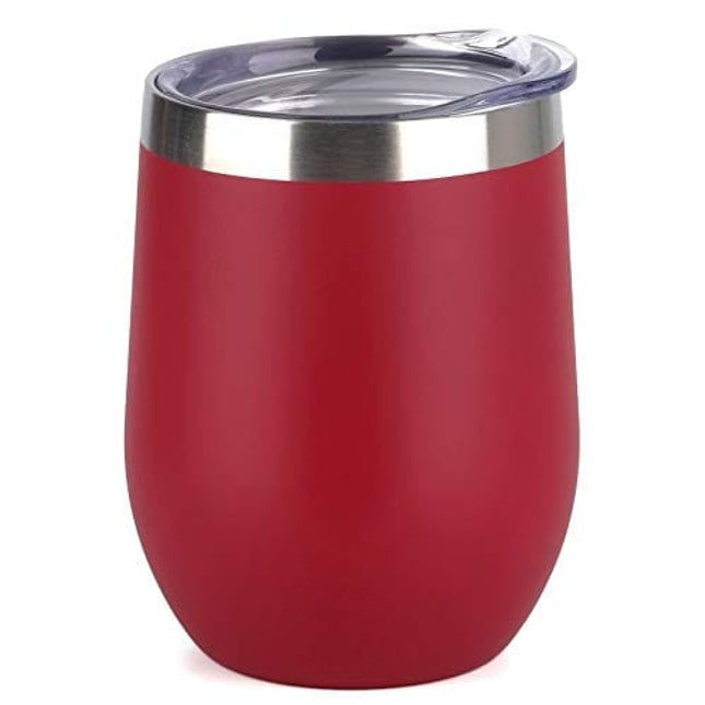 SUNWILL Vaccum Insulated Wine Tumbler with Lid (Wine Red), Stemless Stainless Steel Insulated Wine Glass 12oz, Double Wall Durable Coffee Mug, for Champaign, Cocktail, Beer, Office use