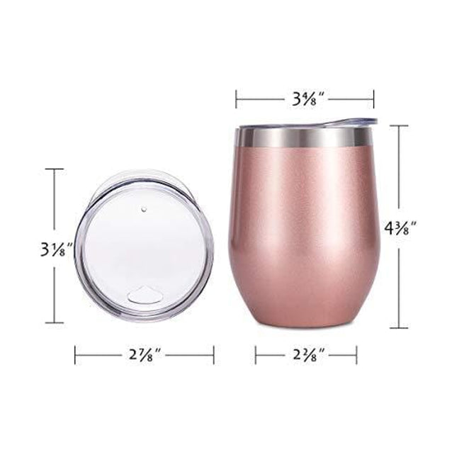 SUNWILL Insulated Wine Tumbler with Lid Rose Gold, Double Wall Stainless Steel Stemless Insulated Wine Glass 12oz, Durable Insulated Coffee Mug, for Champaign, Cocktail, Beer, Office