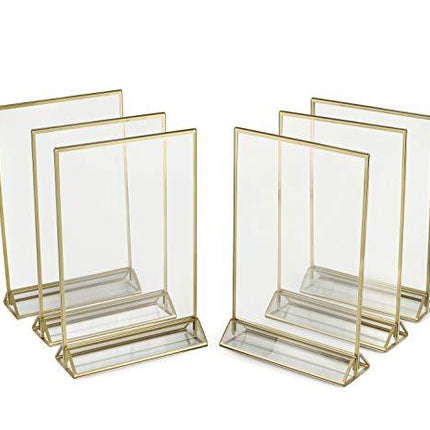 Super Star Quality Clear Acrylic Double Sided Frames Display Holder with Vertical Stand and 3mm Gold Border, 5 x 7-Inches (Pack of 6)
