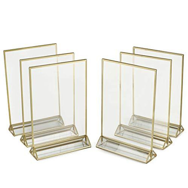 Super Star Quality Clear Acrylic Double Sided Frames Display Holder with Vertical Stand and 3mm Gold Border, 5 x 7-Inches (Pack of 6)