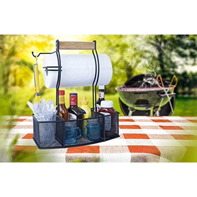 Superior Trading Co. Steel Caddy For Organizing Paper Towels, Condiments, Tools for Grill, BBQ, Picnics, Household Cleaning, Garage, Cars Caddy, Black, Large