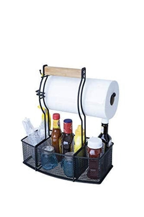 Superior Trading Co. Steel Caddy For Organizing Paper Towels, Condiments, Tools for Grill, BBQ, Picnics, Household Cleaning, Garage, Cars Caddy, Black, Large
