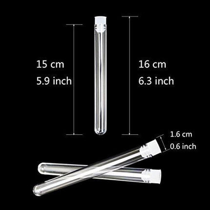 SUPERLELE 48pcs 16x150mm Clear Plastic Test Tube with Caps for Scientific Experiments, Party, Decorate the House, Candy Storage