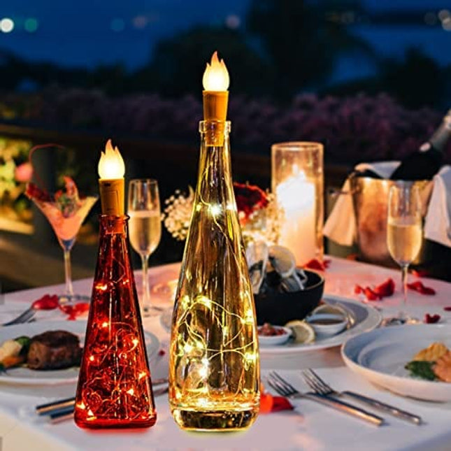 SUPERNIGHT Wine Bottle Lights with Cork - 10 Packs Warm White Battery Operated 5.97ft 20 LED String Lights with Candle Flame Starry Fairy Lights for Party,Christmas,Halloween,Wedding,Indoor Decoration