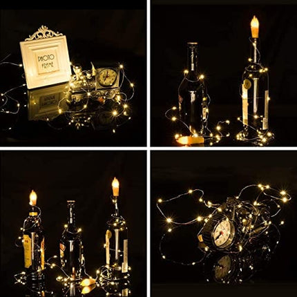 SUPERNIGHT Wine Bottle Lights with Cork - 10 Packs Warm White Battery Operated 5.97ft 20 LED String Lights with Candle Flame Starry Fairy Lights for Party,Christmas,Halloween,Wedding,Indoor Decoration