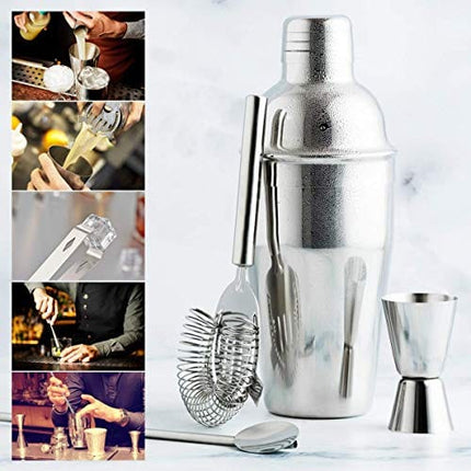 Cocktail Shaker Set with Stand, SUPERSUN 15 Piece Bartender Kit Home Bar Accessories - Martini Shaker with Built-in Strainer, Muddler, Jigger, Drink Shaker 304 Stainless Steel