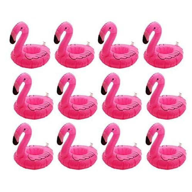 Inflatable Floating Flamingo Drink Holder 12 Pack Swimming Pool Float Coasters Coke Cup Holder for Beverage Cans Cups & Bottles - Fun Kid & Adult Pool Party …