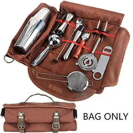 Bartender Bag - Professional Bartender Kit Travel Bag with Shoulder Strap for Easy Carry, Portable Barware Set Roll Bag