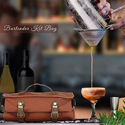 Bartender Kit Bag Pack of 12 – Portable Bar Tool Roll Bag, Perfect for traveling and Party Event – GJB01 (Bag+Tools)