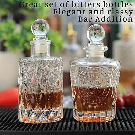 SuproBarware Bitters Bottle Set of 2，Glass Dasher Bottle, Decorative Bottle for Cocktail with Gold Dash Top