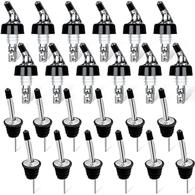 48 Pack Liquor Bottle Pourers & Covers Set -12-Pack Measured Liquor Bottle Pourers 1oz 12-Pack Stainless Steel Bottle Pourers, For Drinks Wine Cocktail Dispenser Home Bar Tools -PR16-48