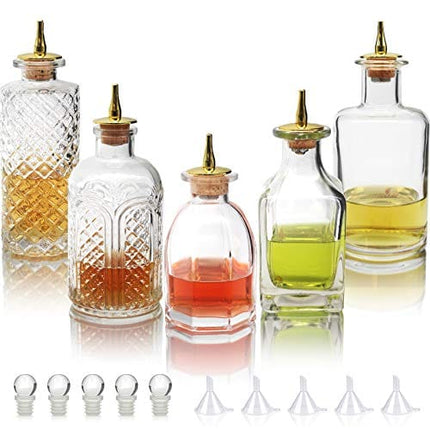 5 Packs Bitters Bottle for Cocktails - Glass Bitters Bottle with Stainless Steel Dash Antique Design Professional Grade Home Ready Restaurantware - BTSET0002