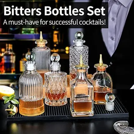 Bitters Bottles Set of 6 - Glass Dasher Bottles with Dash Top and Stopper Great Dispenser Bottle For Your Bitters Great for homemade Cocktail and Bartender