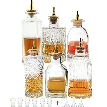 Bitters Bottles Set of 6 - Glass Dasher Bottles with Dash Top and Stopper Great Dispenser Bottle For Your Bitters Great for homemade Cocktail and Bartender